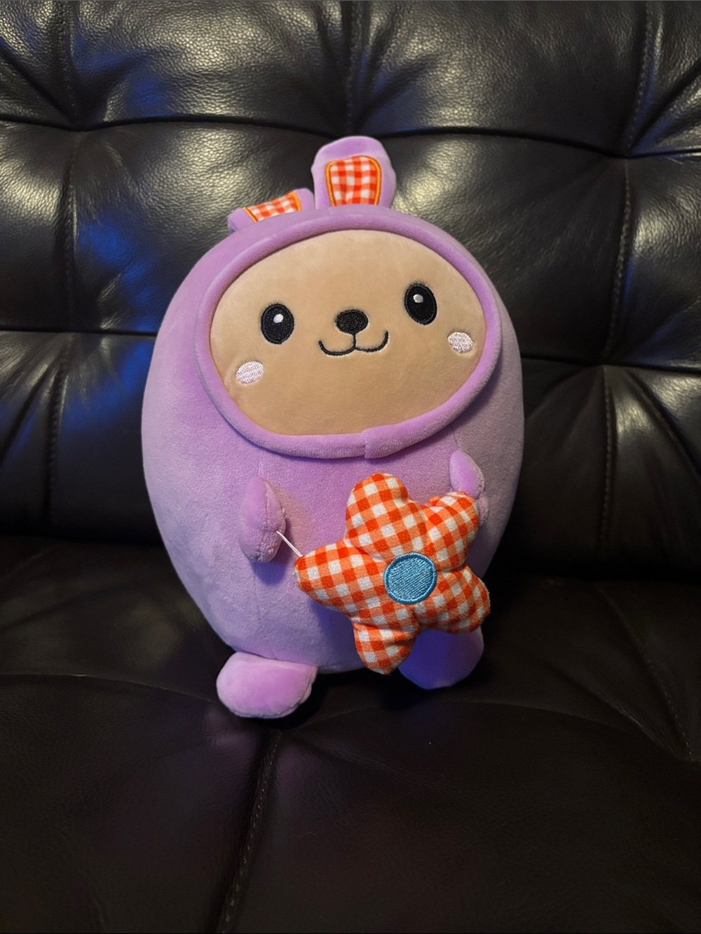 Lavender Plush Bunny with Orange Gingham Star - Soft Kids Stuffed Animal